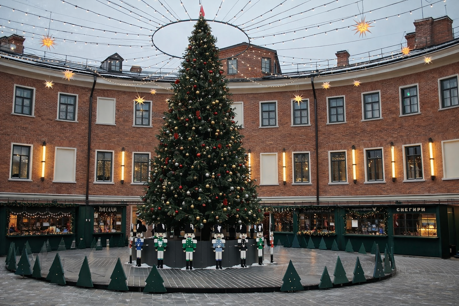 Новогодняя ёлка во дворе «Бутылки» на острове Новая Голландия