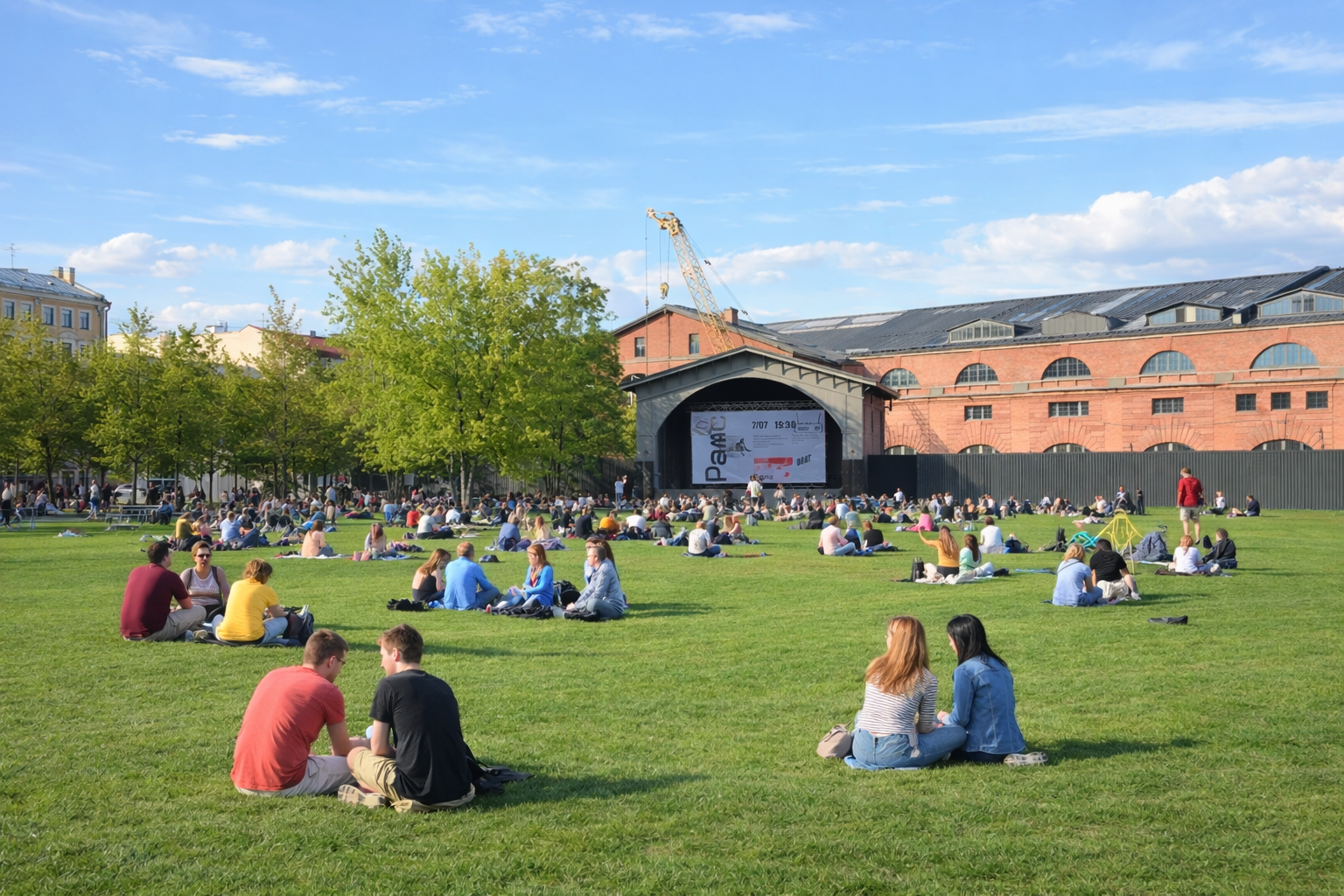 Парк Новой Голландии в Санкт-Петербурге: прогулочные дорожки и зелёная зона