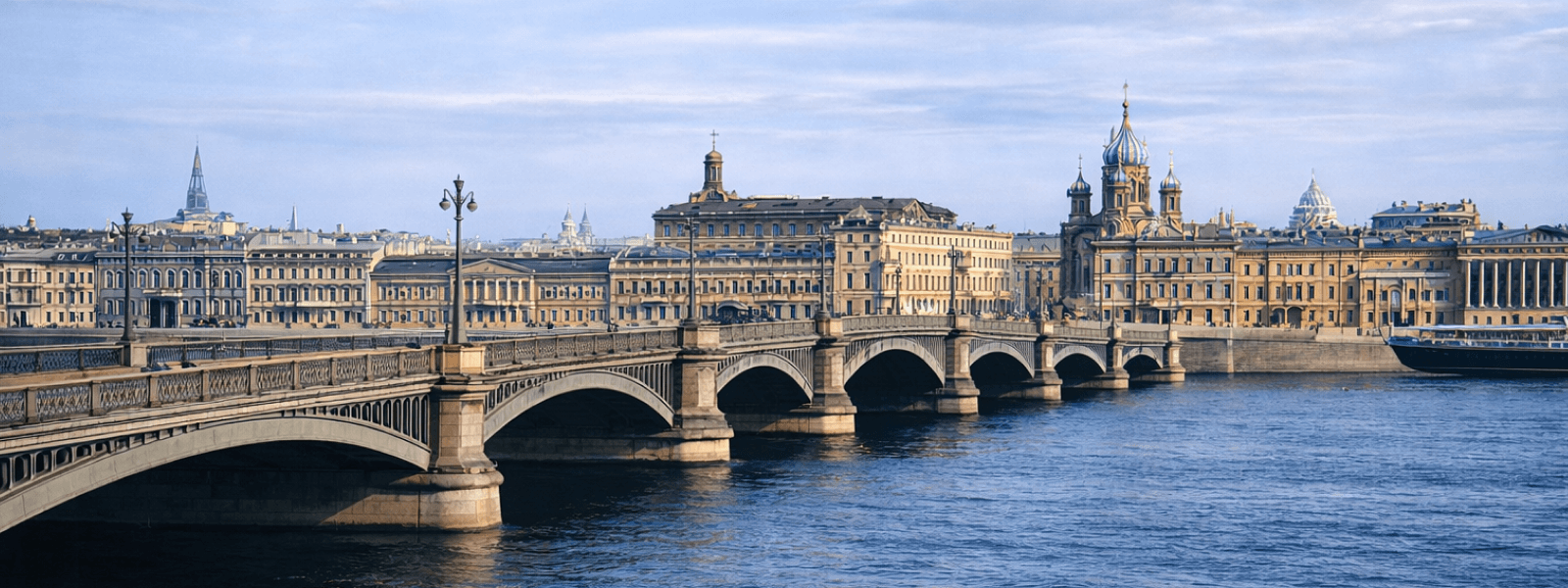 Благовещенский мост в Санкт-Петербурге весной, вид с воды
