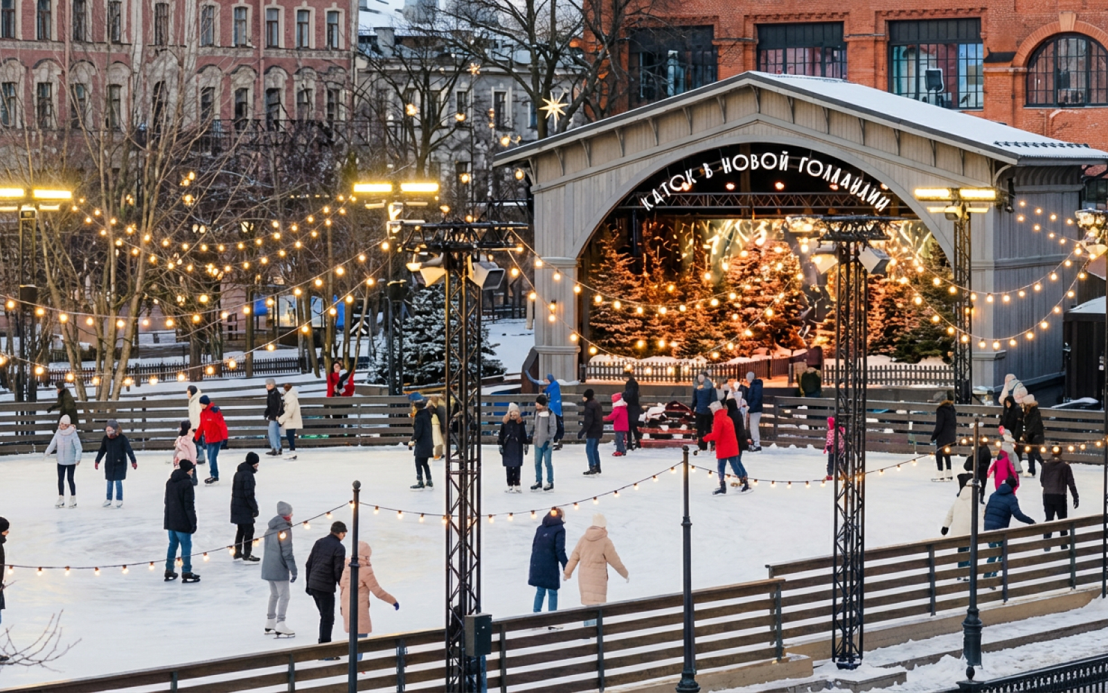 Новая Голландия зимой: каток и аллеи