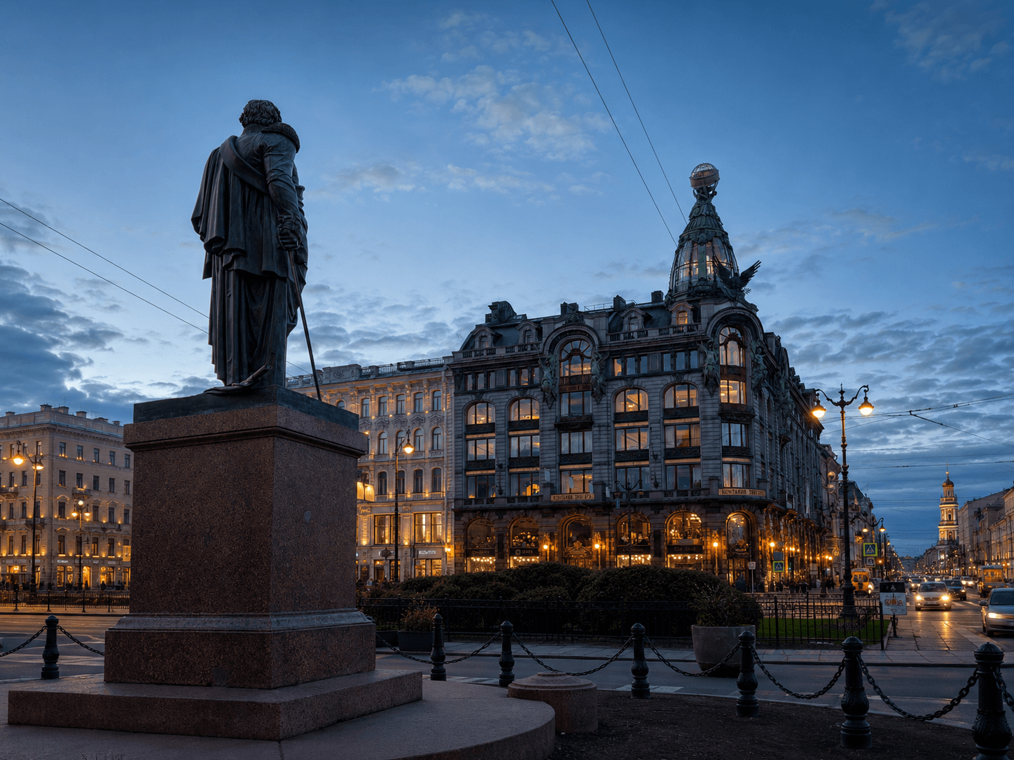 Дом книги ночью в Санкт-Петербурге