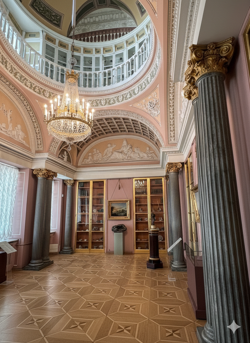 Минералогический кабинет Строгановского дворца: двухъярусный зал