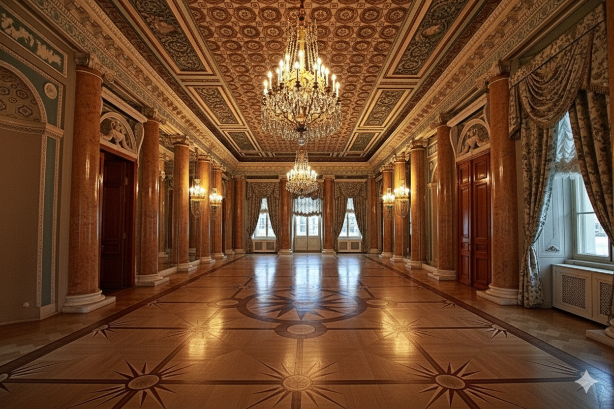 Парадная столовая Строгановского дворца: торжественный интерьер