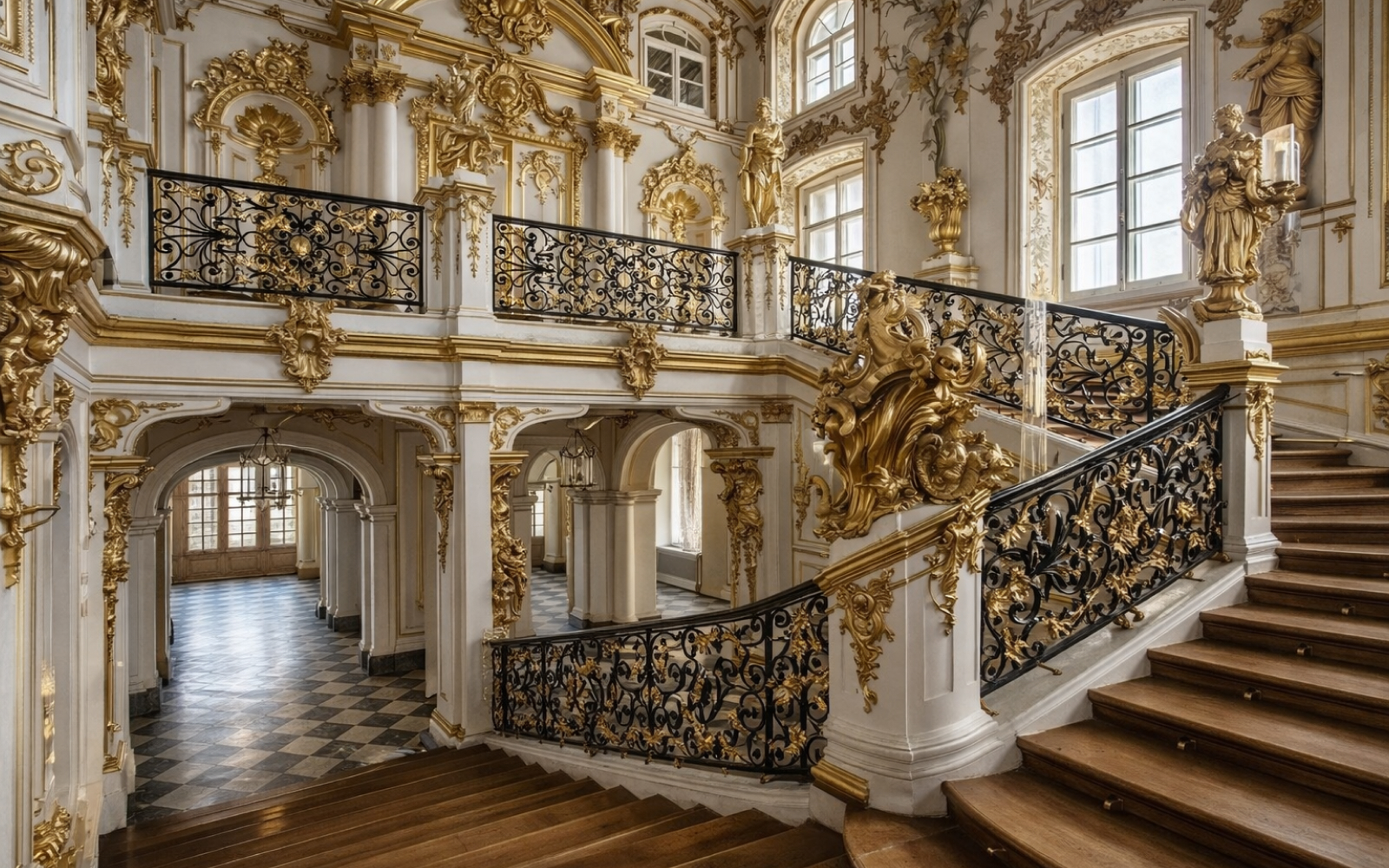 Парадная лестница Большого Петергофского дворца