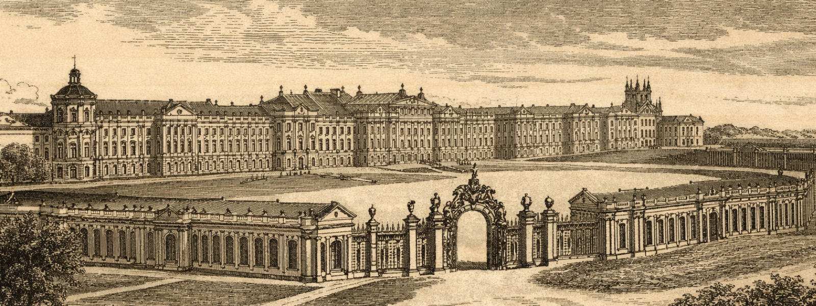 Екатерининский дворец в Царском Селе в XVIII веке: исторический вид резиденции эпохи барокко