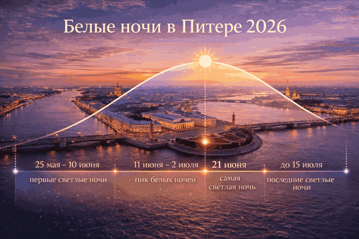 Даты белых ночей в Санкт-Петербурге в 2026 году