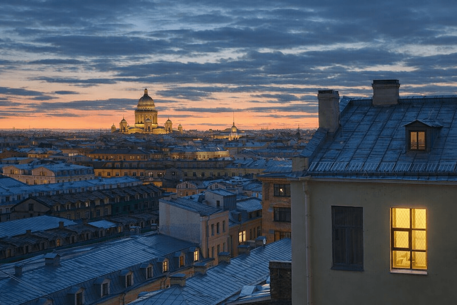 Белые ночи в Санкт-Петербурге на крышах города