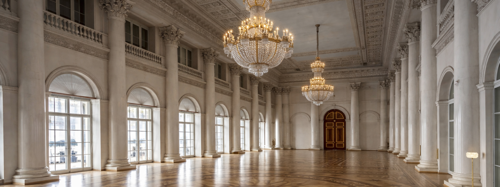 Николаевский зал Зимнего дворца — крупнейший парадный зал с колоннами, мраморной отделкой и высоким потолком