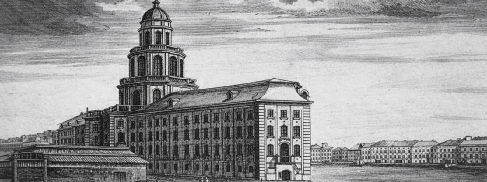 Зарисовка строительства здания Кунсткамеры на стрелке Васильевского острова