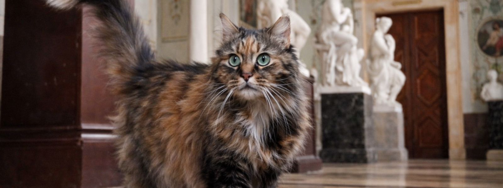 Эрмитажный кот в зале скульптур: кот среди музейной экспозиции