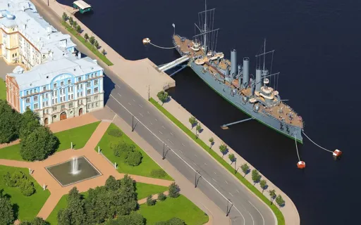 Аврора сверху и Нахимовское училище