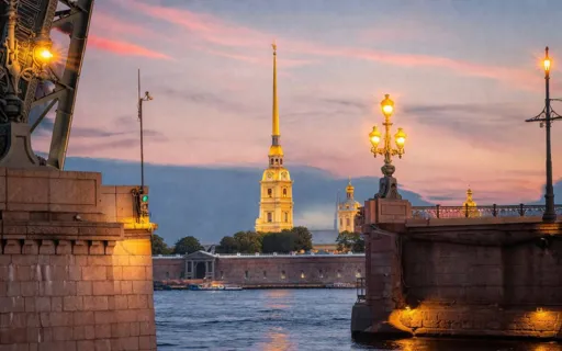 Петропавлоская крепость ночью с невы